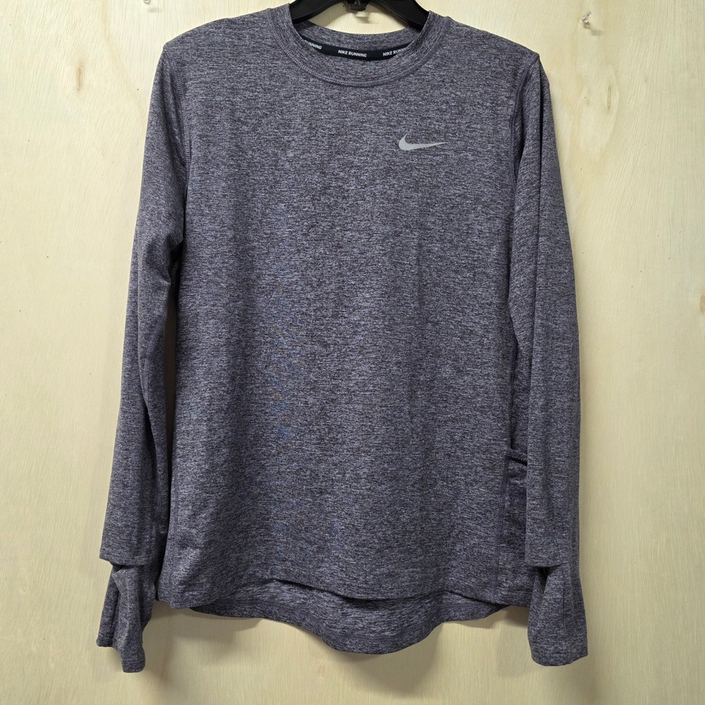 Nike Running Dri-FIT Long Sleeve Shirt Heathered Grey Thumbhole Women Medium